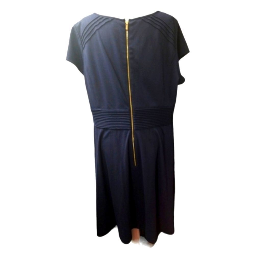 Eliza J Navy Dress Short Sleeve Fit Flare Back Zipper Size 18W - Picture 4 of 8